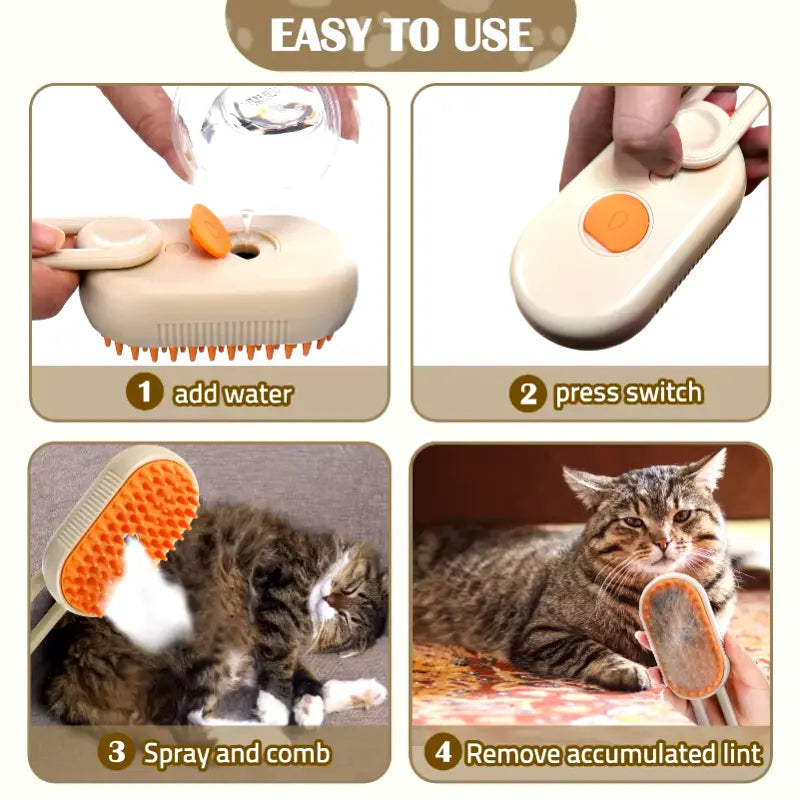 Steam Brush Pet™ - 3 In1 Spray Electric Brush - EuroPet